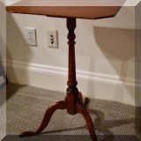 F50. Tiger maple side table with broken foot. Missing piece available for repair. 26”h x 16”w x 16”d (as is) - $125 
